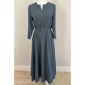 Jenni Kayne Seersucker Shirt Midi Dress Women’s Sz S Ink Blue Lined 3/4 Sleeves